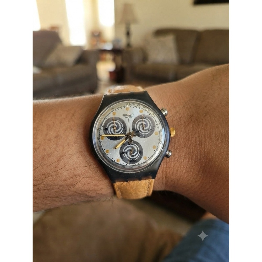 Swatch Chrono Leather Watch Tan Swatch Swiss Made Vintage Watch Dead Stock